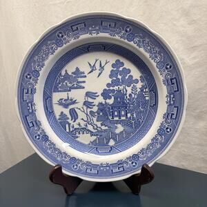 Spode Archive Georgian “Willow” Green White Transferware Dinner Plate 10.75”